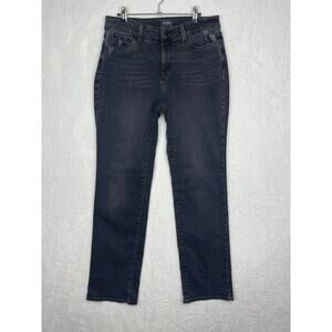 NYDJ Marilyn Straight Jeans Size 10 Faded Black Dark Gray 32in inseam High Rise